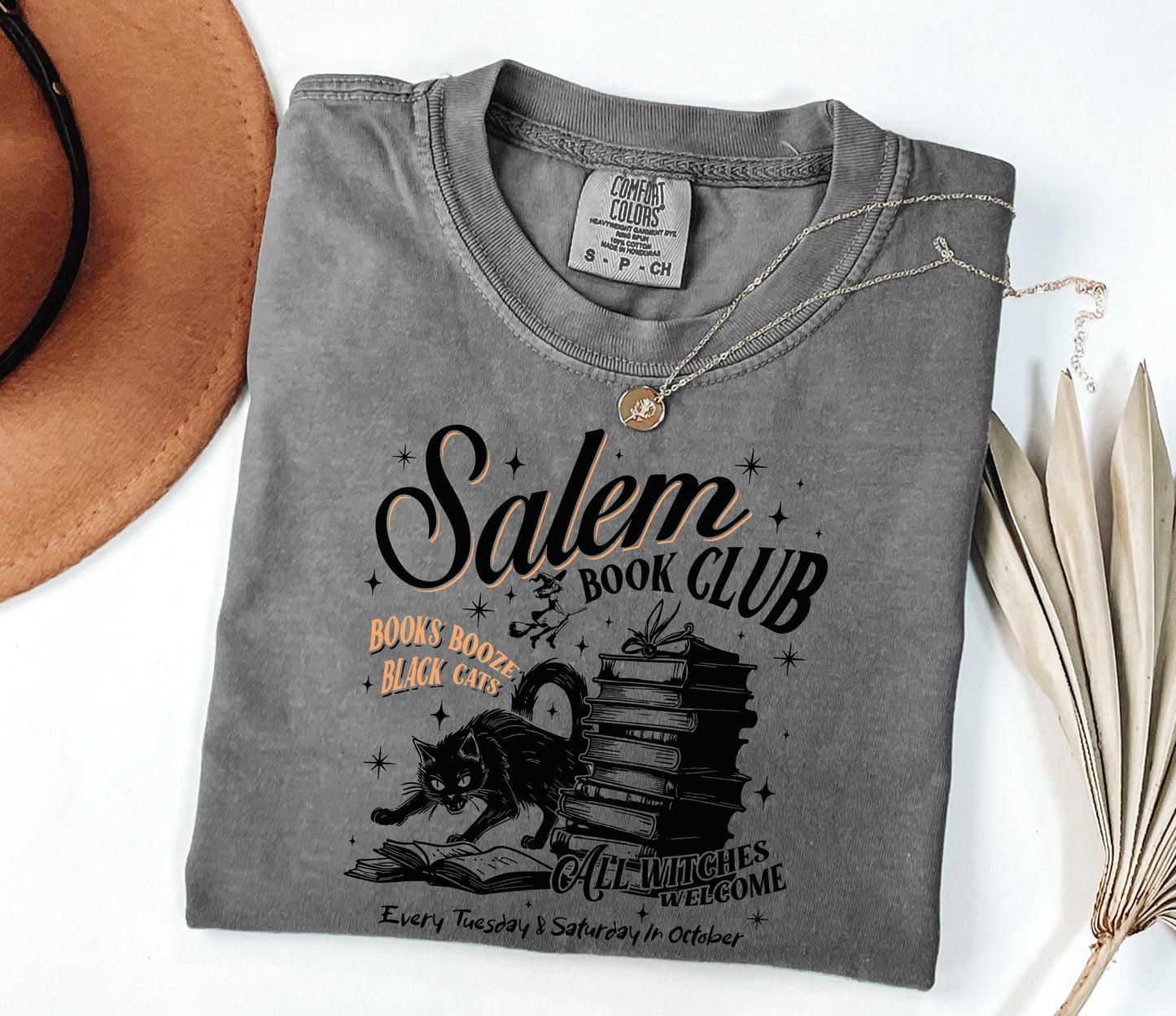 Black Cat Salem Book Club All Witches Welcome Shirt Pepper