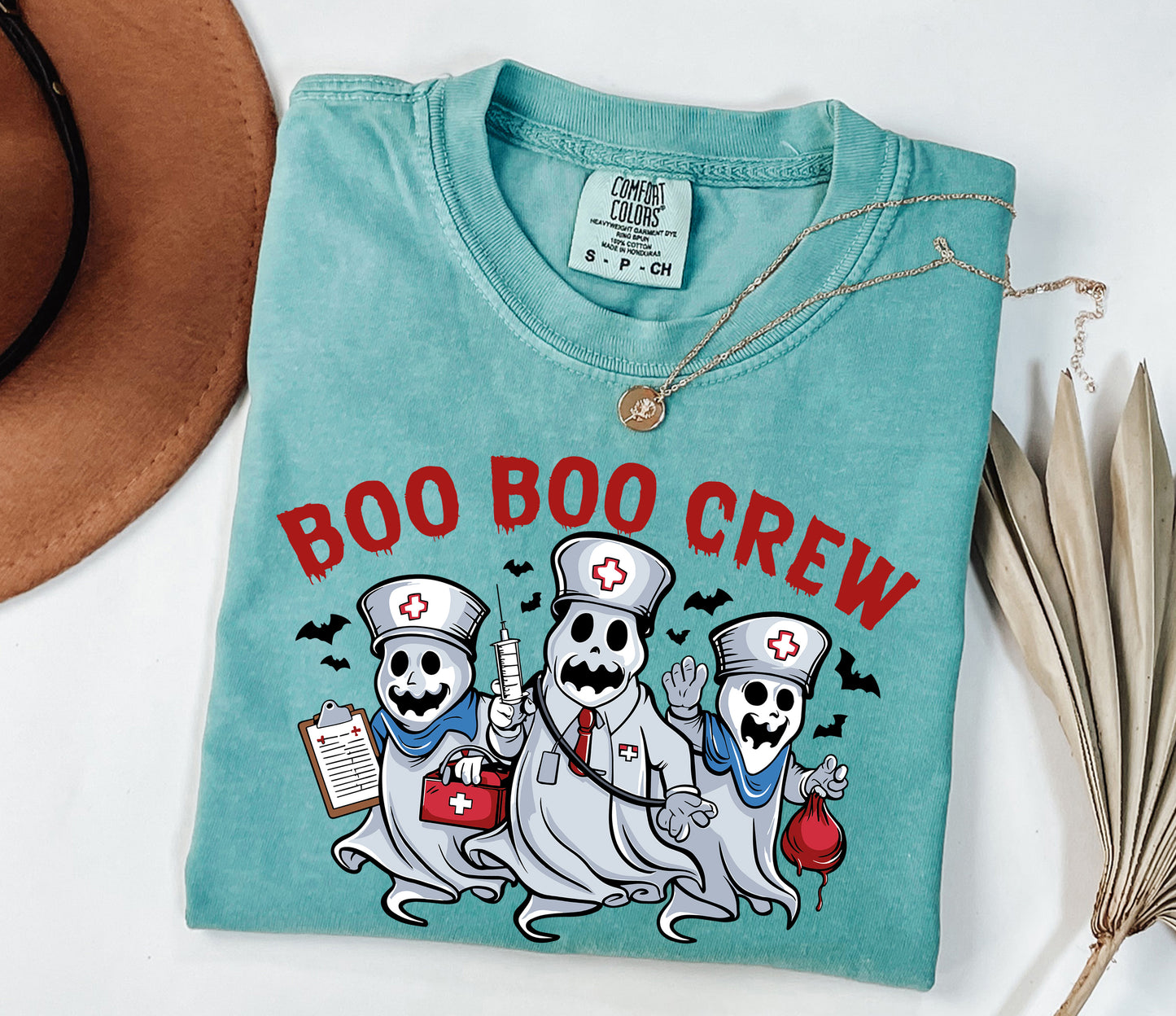 Boo Boo Crew Ghost Nurse Halloween Shirt Seafoam