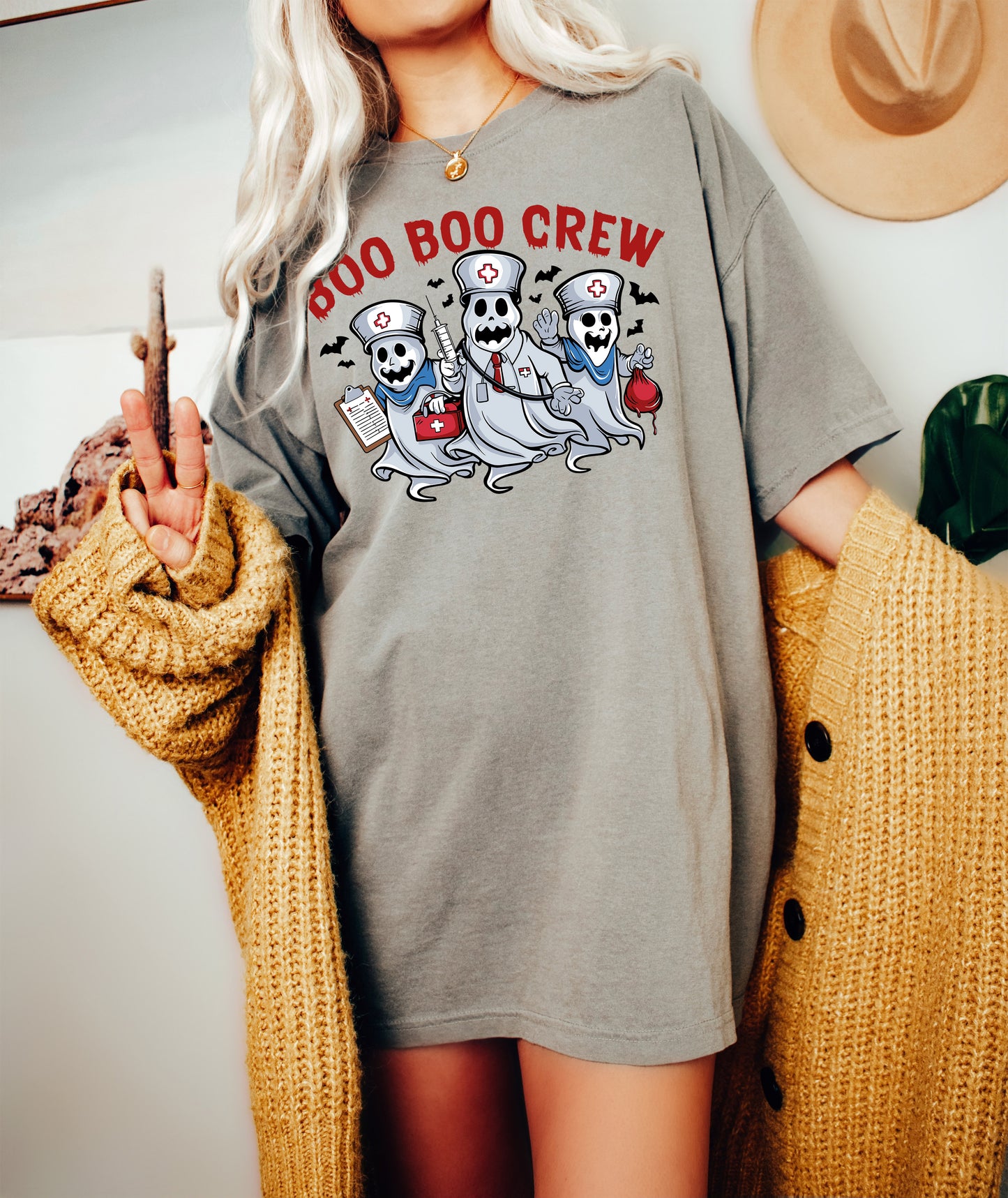 Boo Boo Crew Ghost Nurse Halloween Shirt Grey