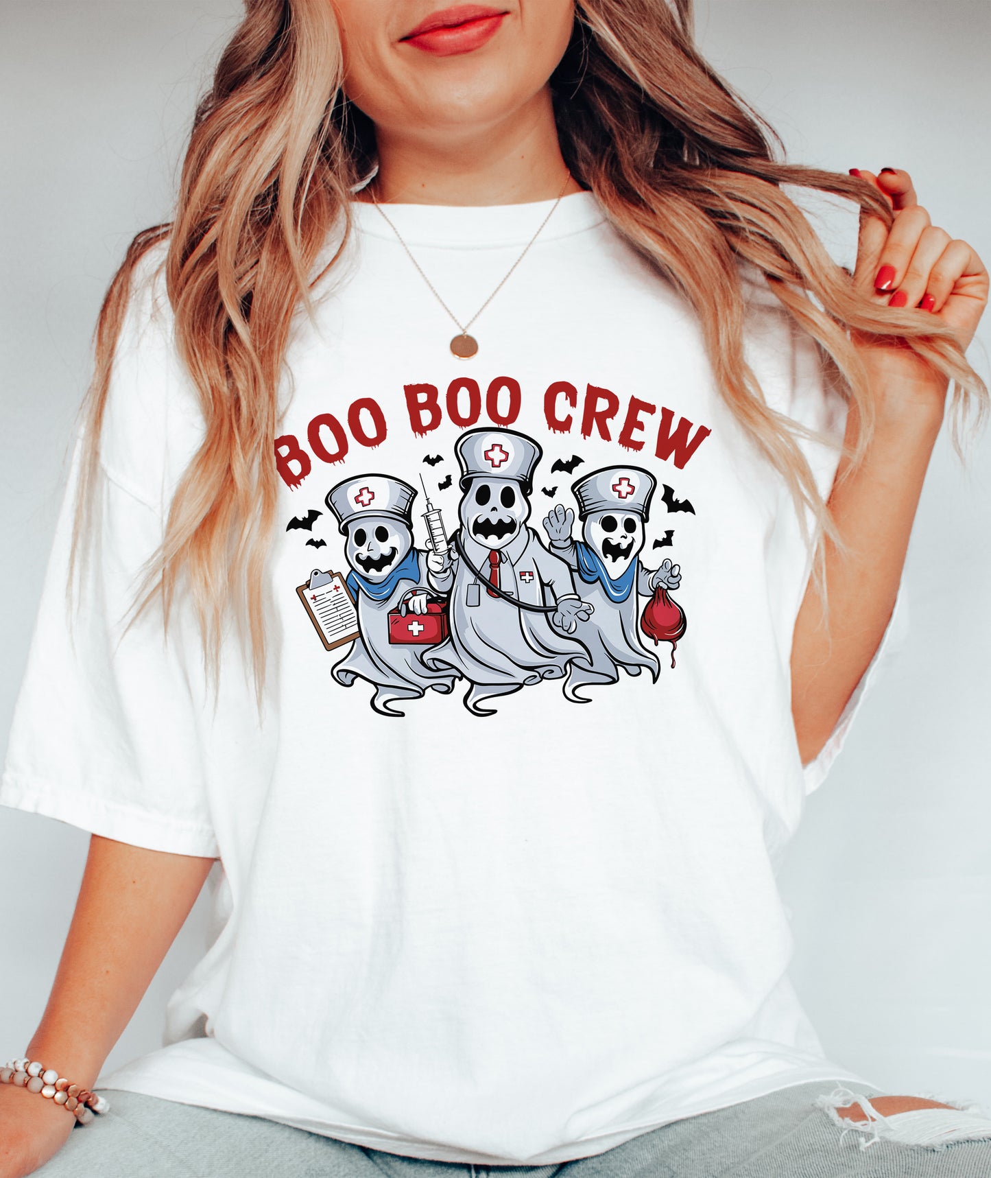 Boo Boo Crew Ghost Nurse Halloween Shirt White