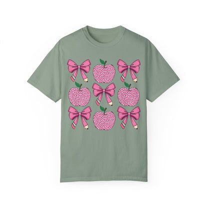 Teacher School Coquette Pink Apple Pencil Bow Shirt Bay