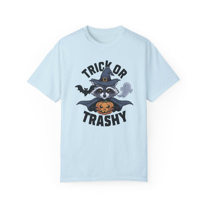 Trick or Trashy Raccoon Halloween Shirt Chambray