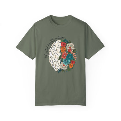 Mental health matters t-shirt - Floral brain shirt Moss