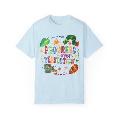 Progress Over Perfection Teacher Shirt - Inspirational Educator Apparel Chambray