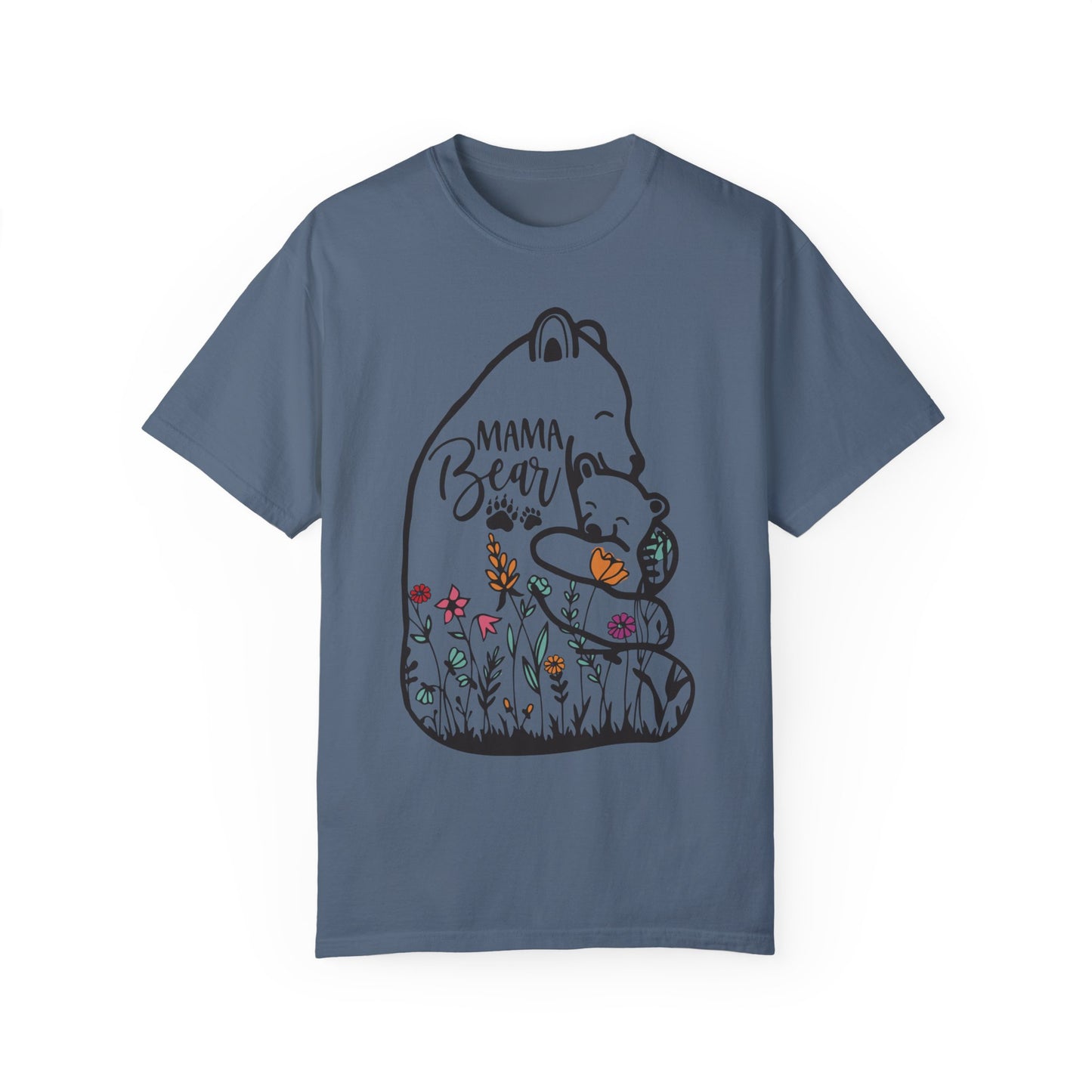 Mom Shirt - Cute Mama Bear and Baby with Wildflowers Blue Jean