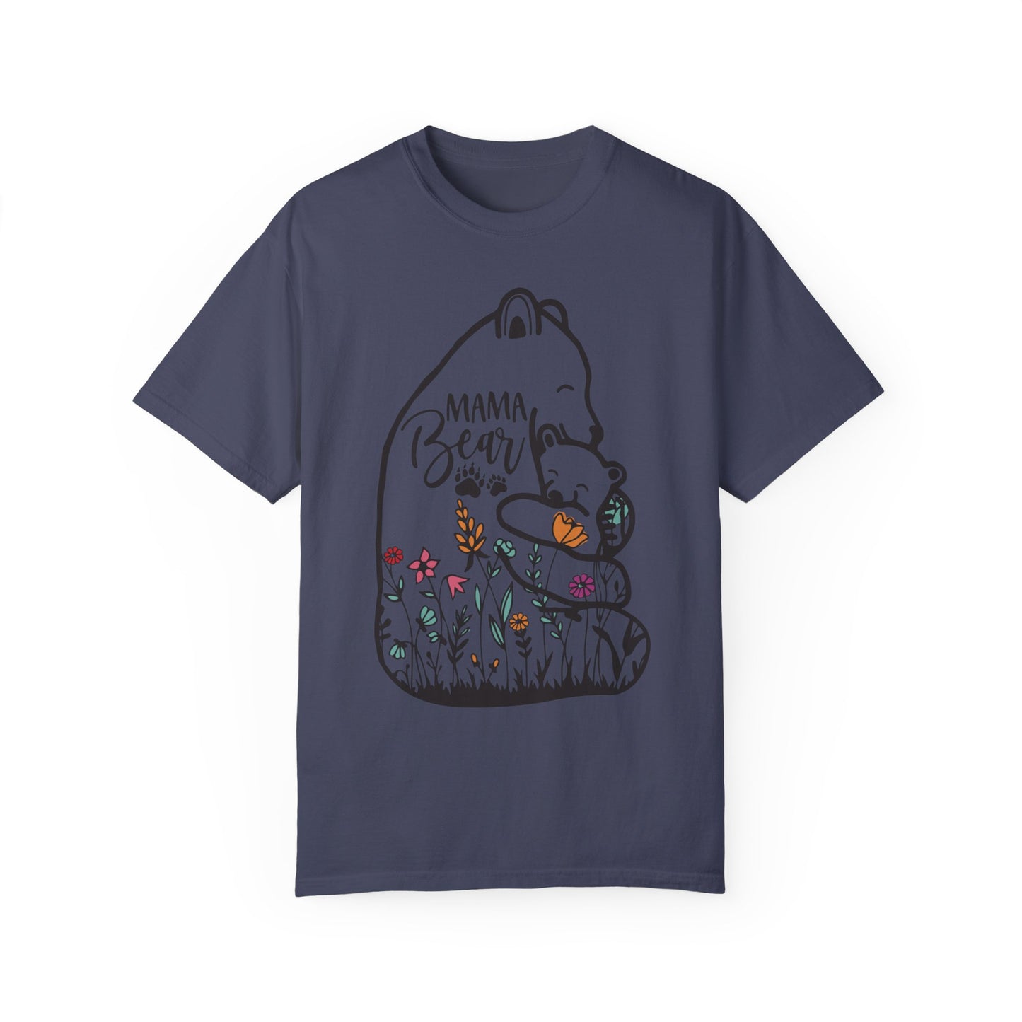 Mom Shirt - Cute Mama Bear and Baby with Wildflowers Denim