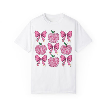 Teacher School Coquette Pink Apple Pencil Bow Shirt White