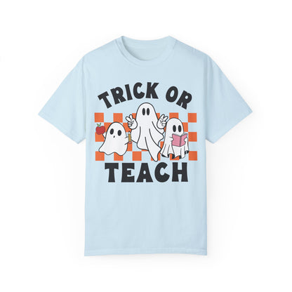 Comfort Colors Teacher Halloween Trick or Teach Shirt Chambray