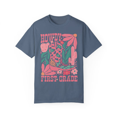 Howdy First Grade Teacher Shirt | Fun Apparel for Educators Blue Jean