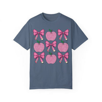 Teacher School Coquette Pink Apple Pencil Bow Shirt Blue Jean