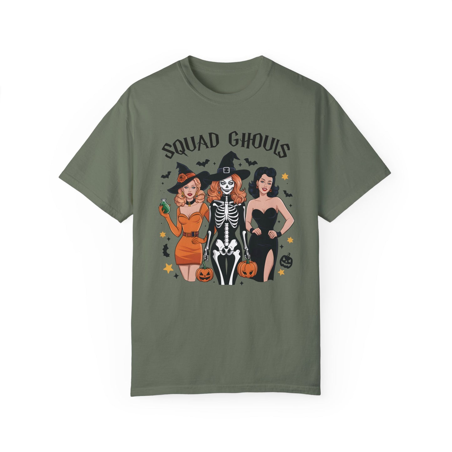 Squad Ghouls Shirt Retro Halloween Comfort Color Tee Moss