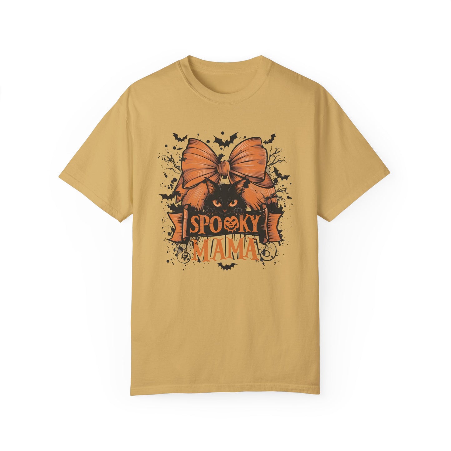 Retro Halloween Spooky Mama Gothic Bow Shirt Mustard