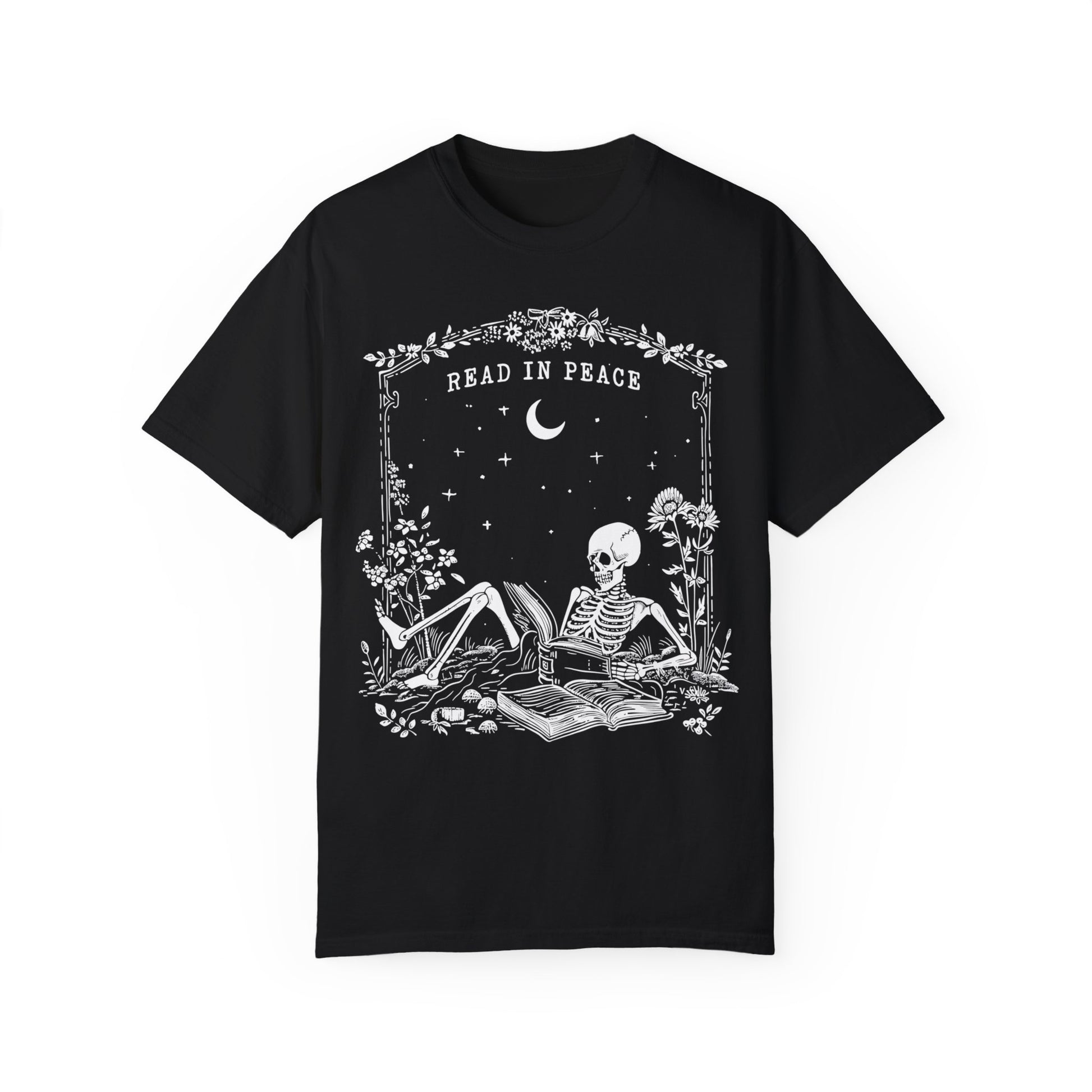 Reading Shirt Comfort Colors, Read in Peace, Skeleton Book Shirt Black