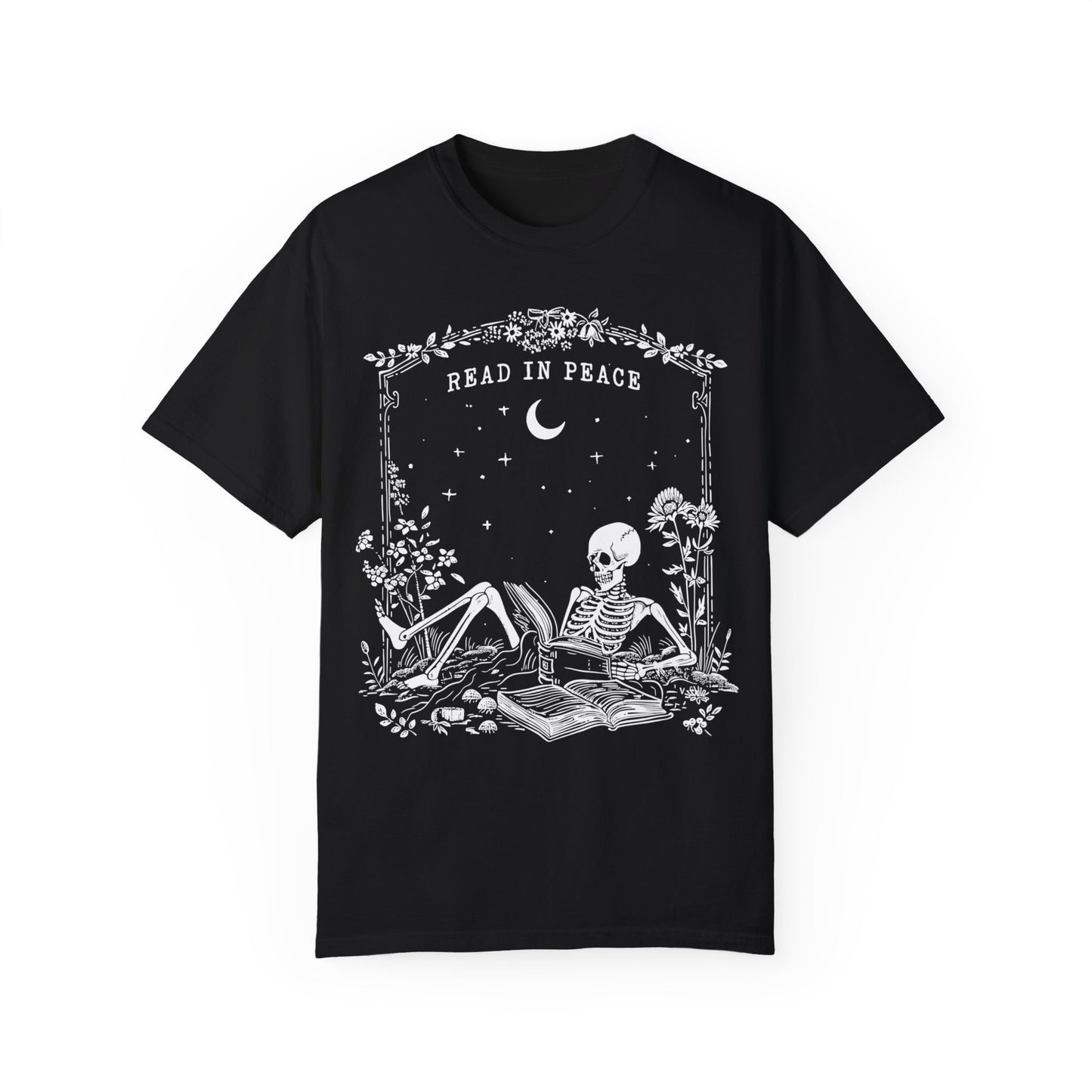 Read in Peace t-shirt, Skeleton Book Shirt Black