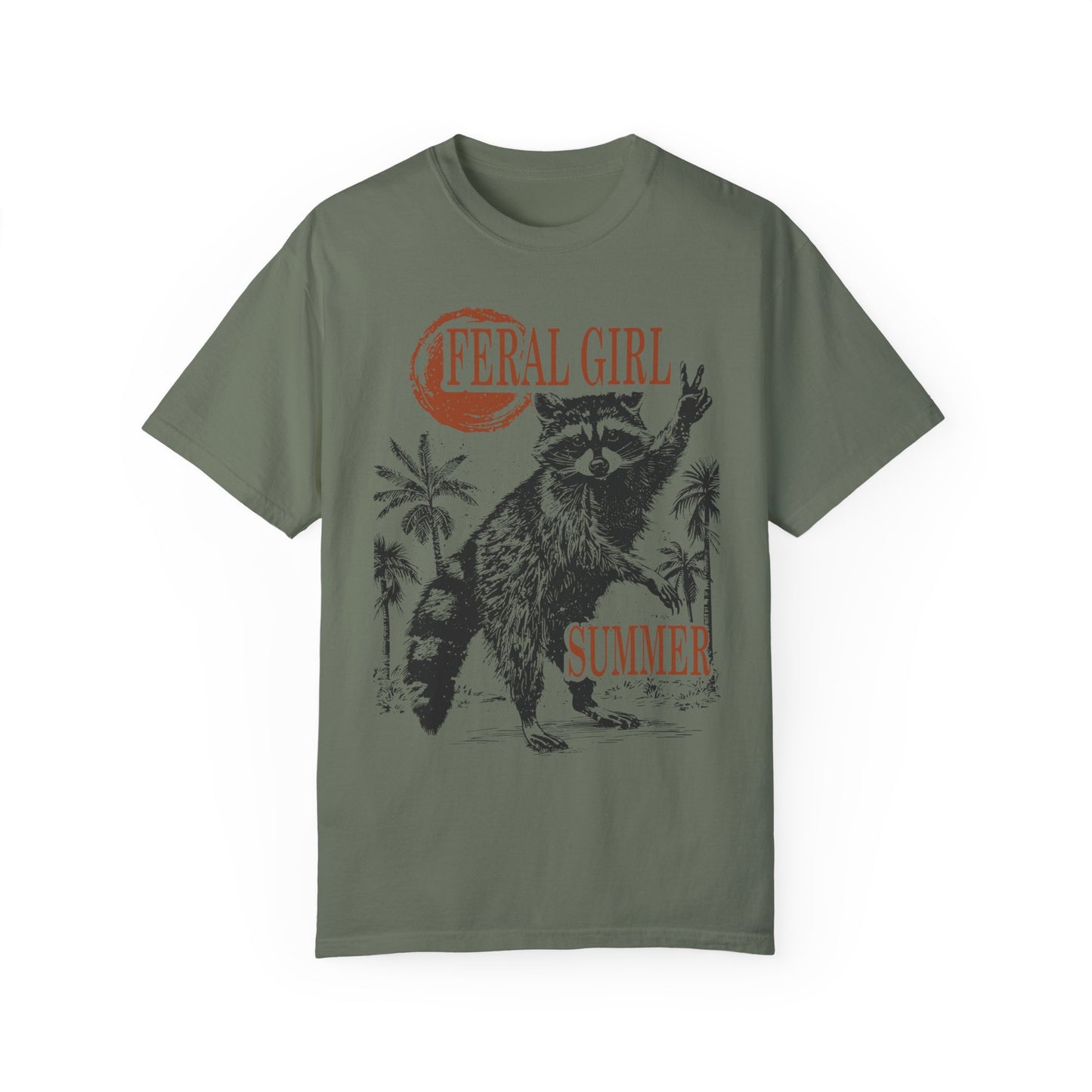 Feral Girl Summer Raccoon Shirt Moss