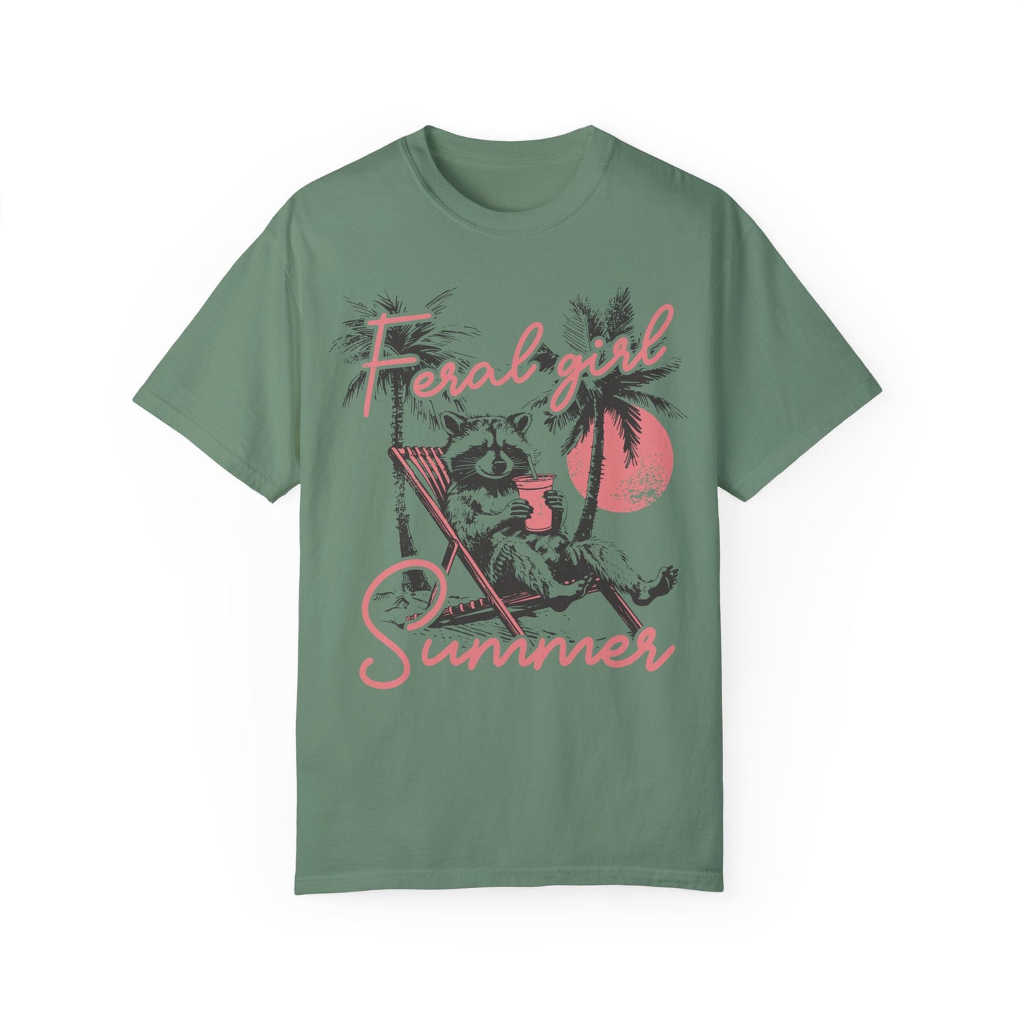 Feral Girl Summer Raccoon Shirt - Funny Meme Tee Light Green