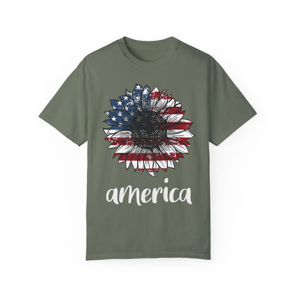 America Sunflower Shirt - USA Flag Flower T Shirt Moss