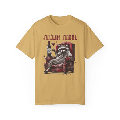 Feelin Feral Funny Raccoon Shirt - Comfort Colors Graphic Tee Mustard