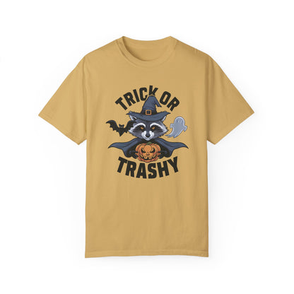 Trick or Trashy Raccoon Halloween Shirt Mustard