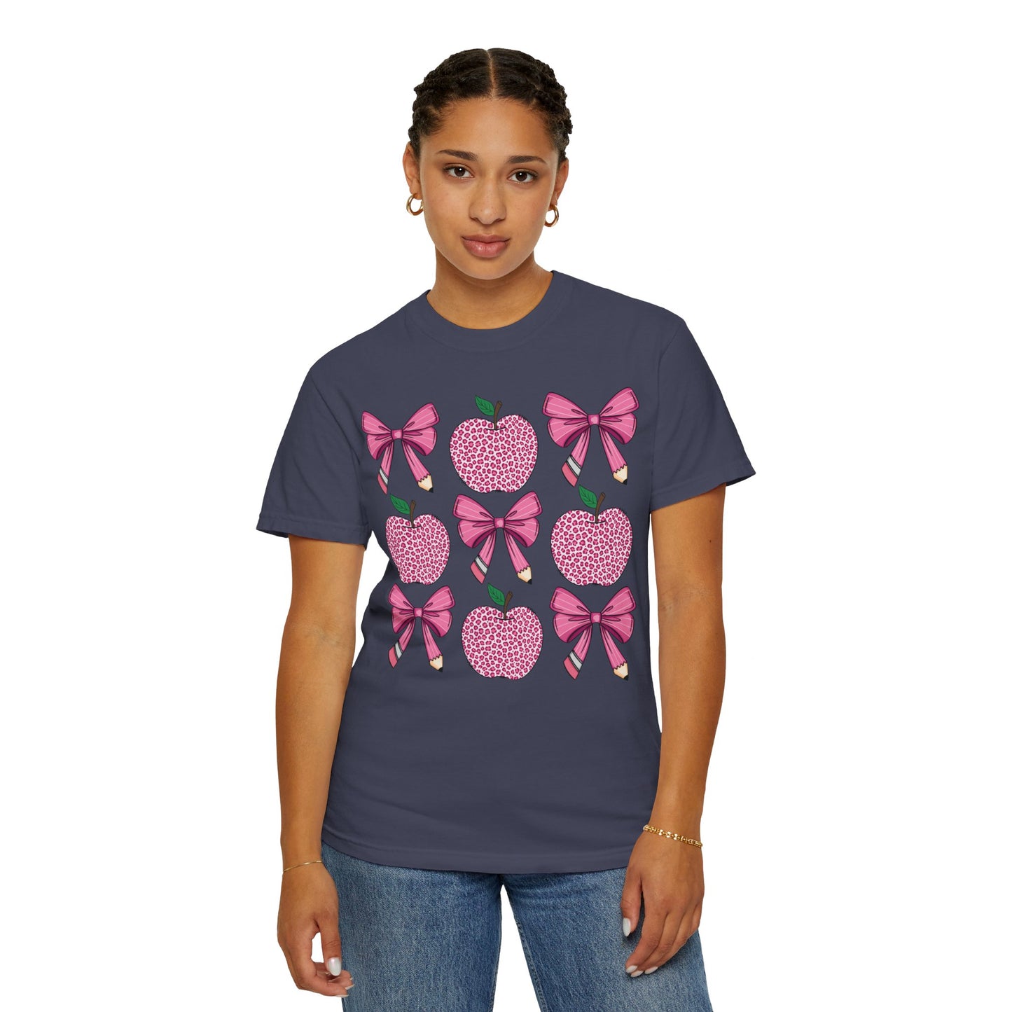 Teacher School Coquette Pink Apple Pencil Bow Shirt