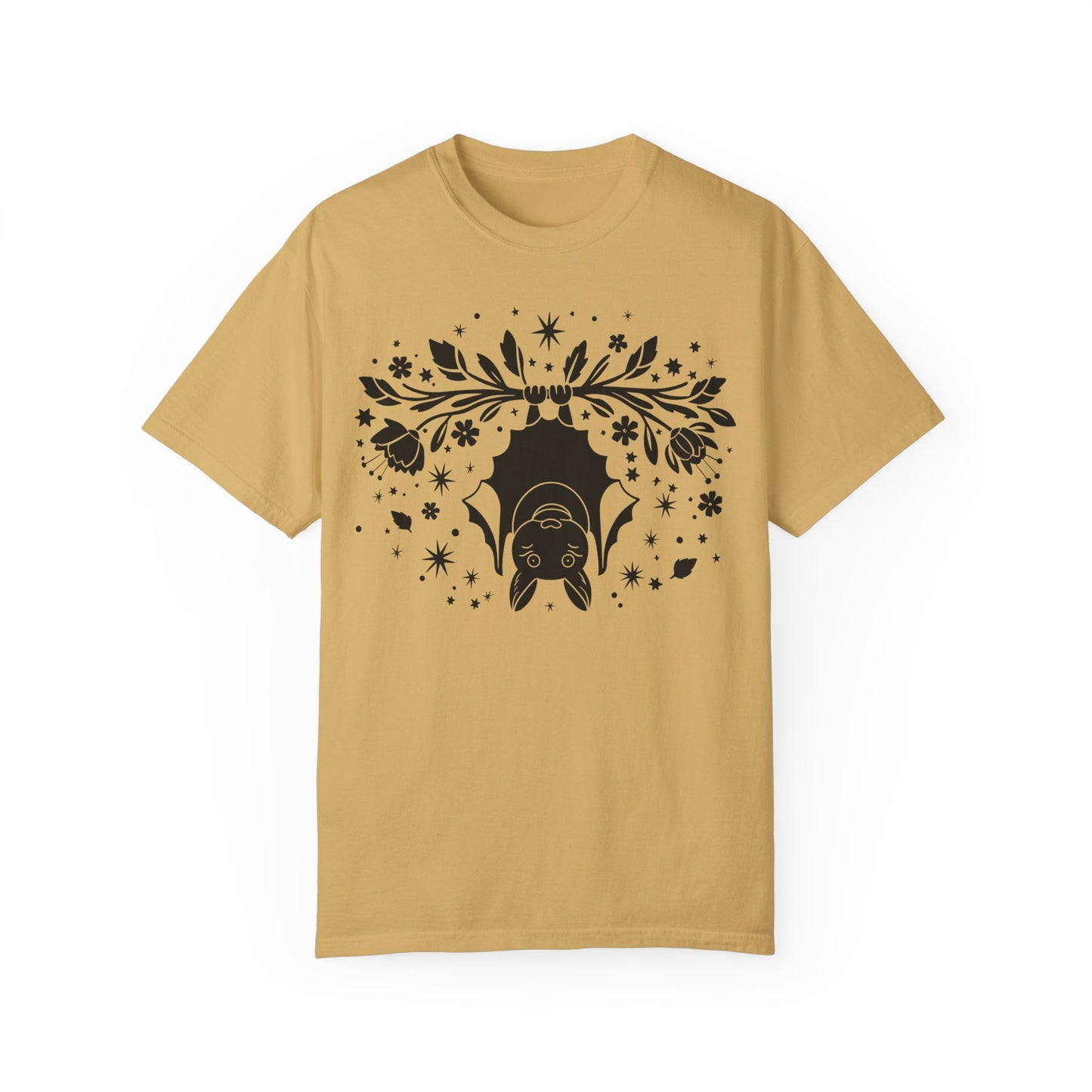 Floral Bats Halloween Shirt Mustard