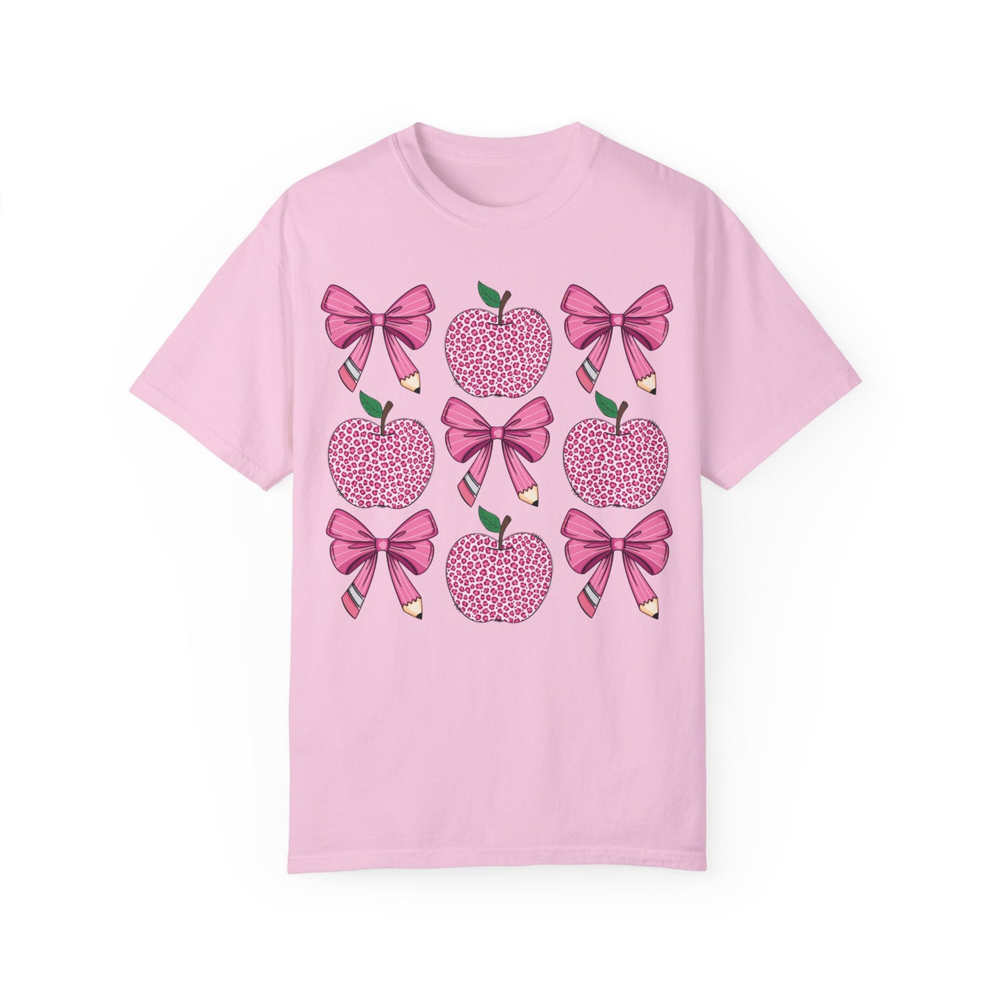 Teacher School Coquette Pink Apple Pencil Bow Shirt Blossom