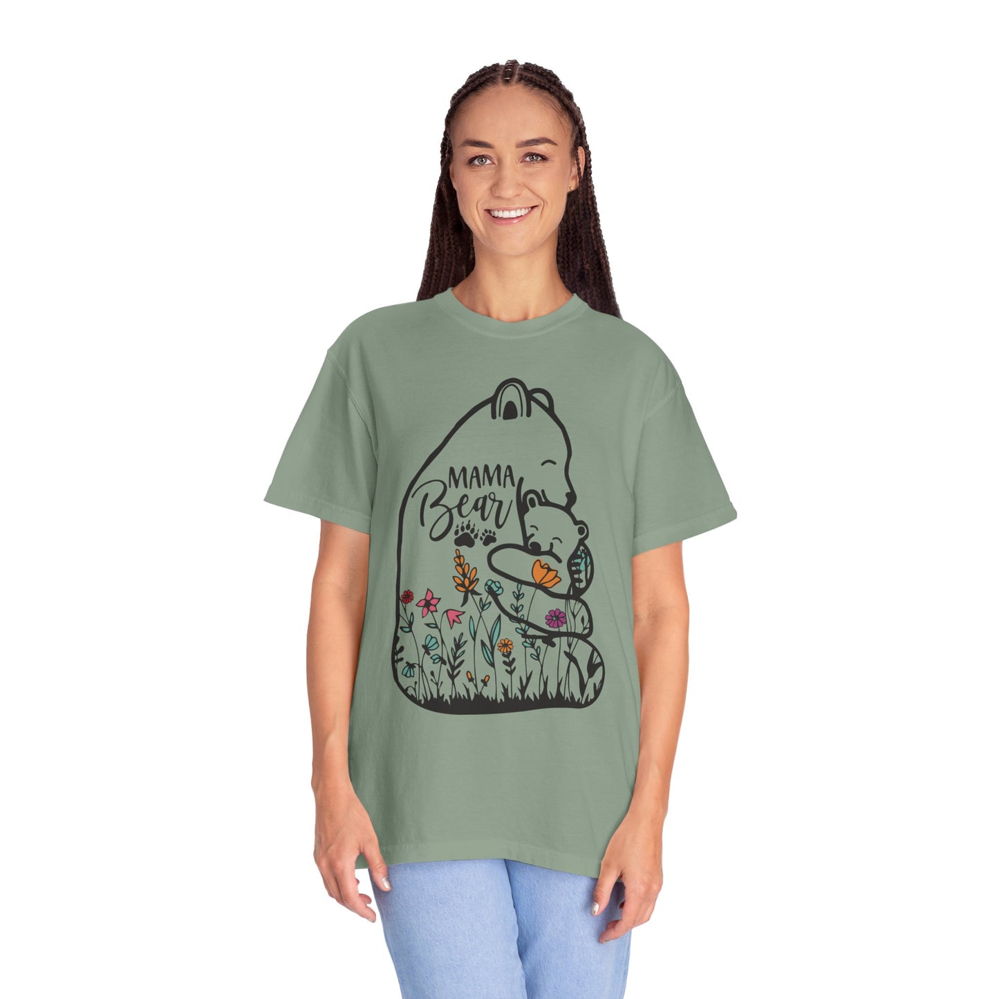 Mom Shirt - Cute Mama Bear and Baby with Wildflowers