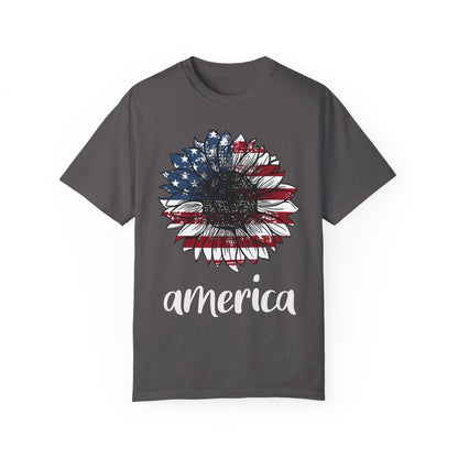 America Sunflower Shirt - USA Flag Flower T Shirt Graphite