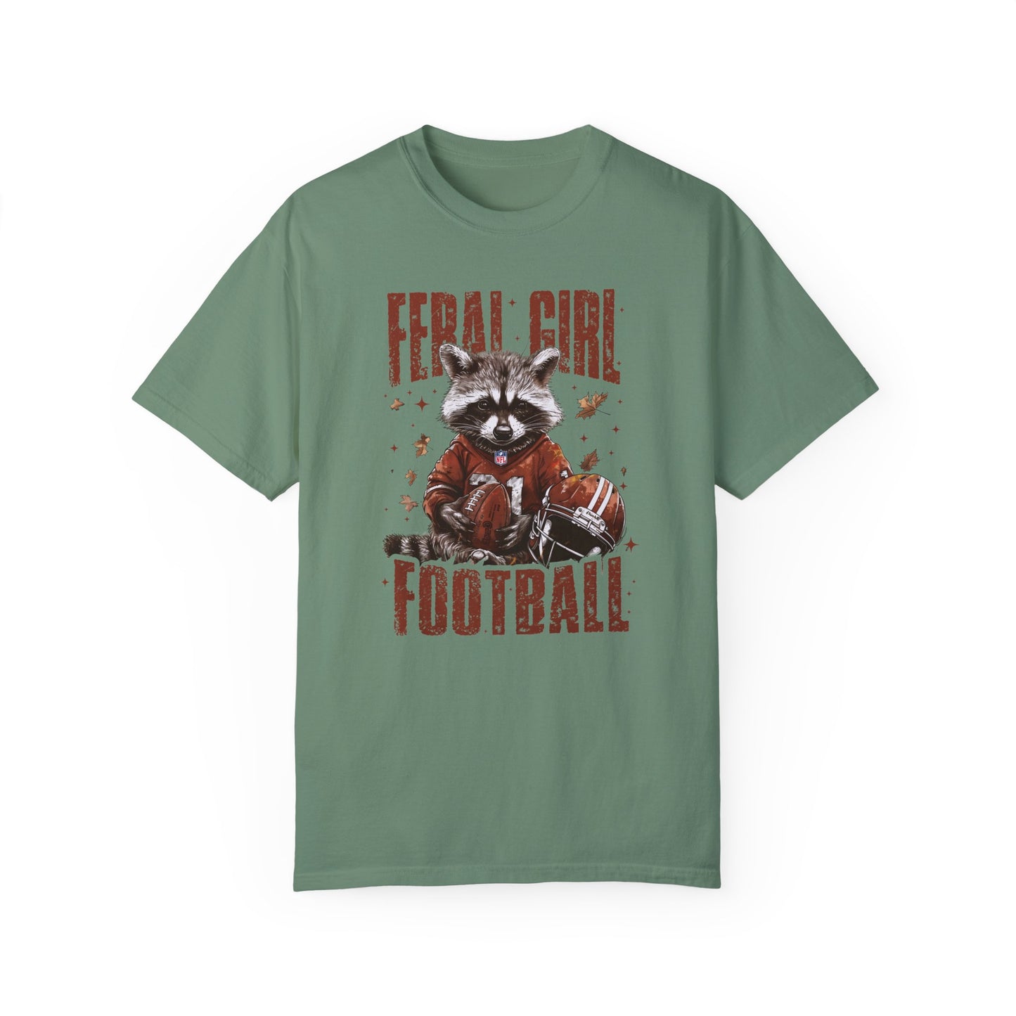 Feral Girl Football Shirt,Funny Raccoon Sports T-Shirt, Retro Fall Football Shirt Light Green