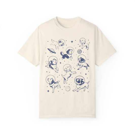 Retro Dogs In Space Funny Galaxy Shirt | Vintage Style Apparel Ivory