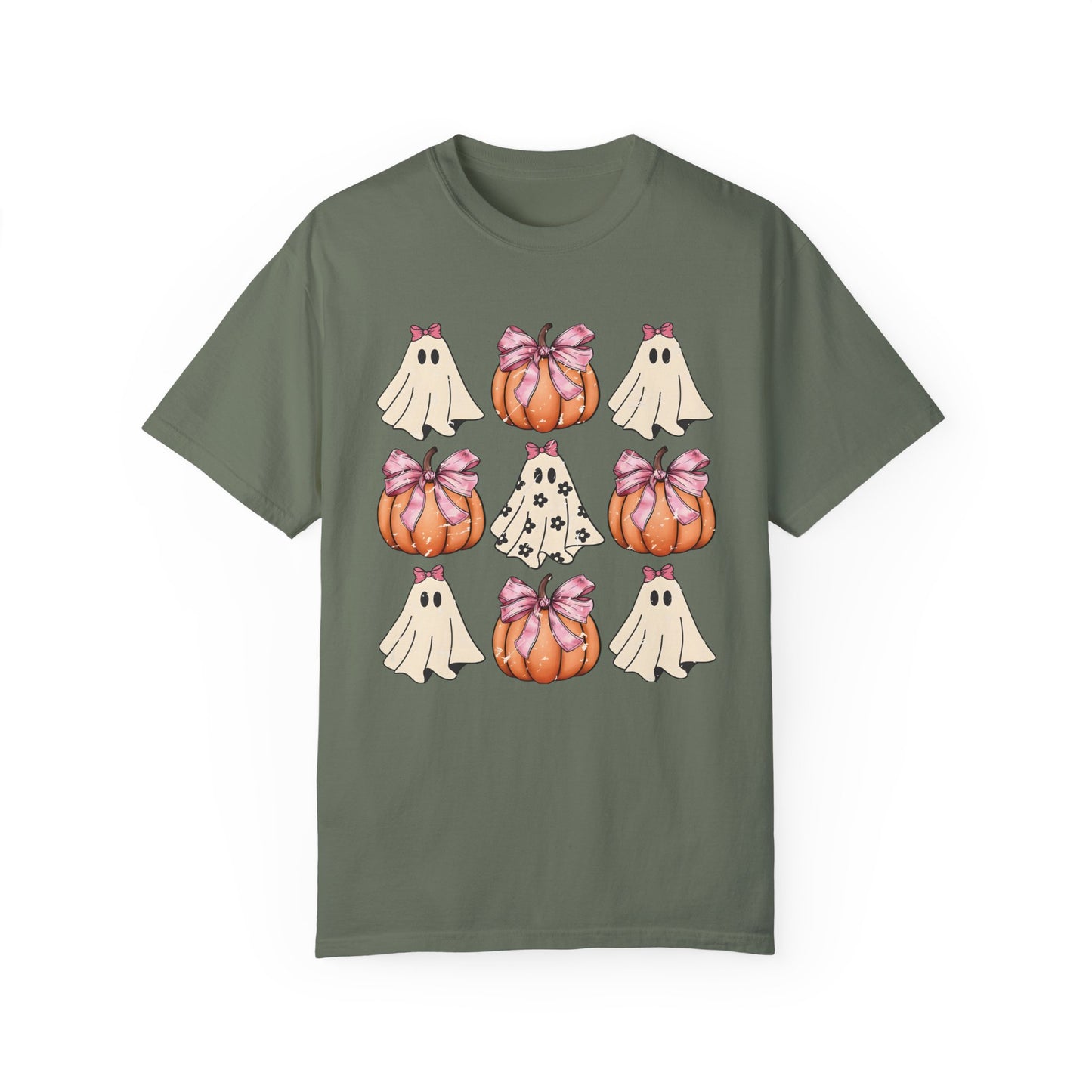 Retro Halloween Coquette Pumpkin Shirt Moss