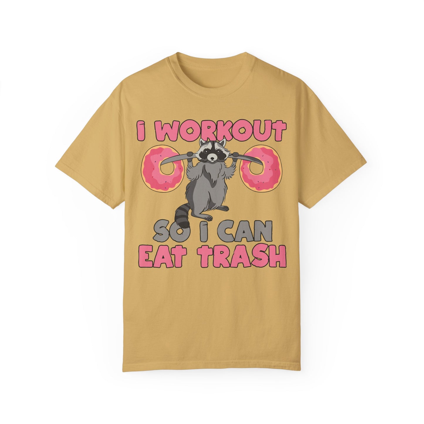 I Workout So I Can Eat Trash Funny Raccoons Vintage T-shirts Mustard