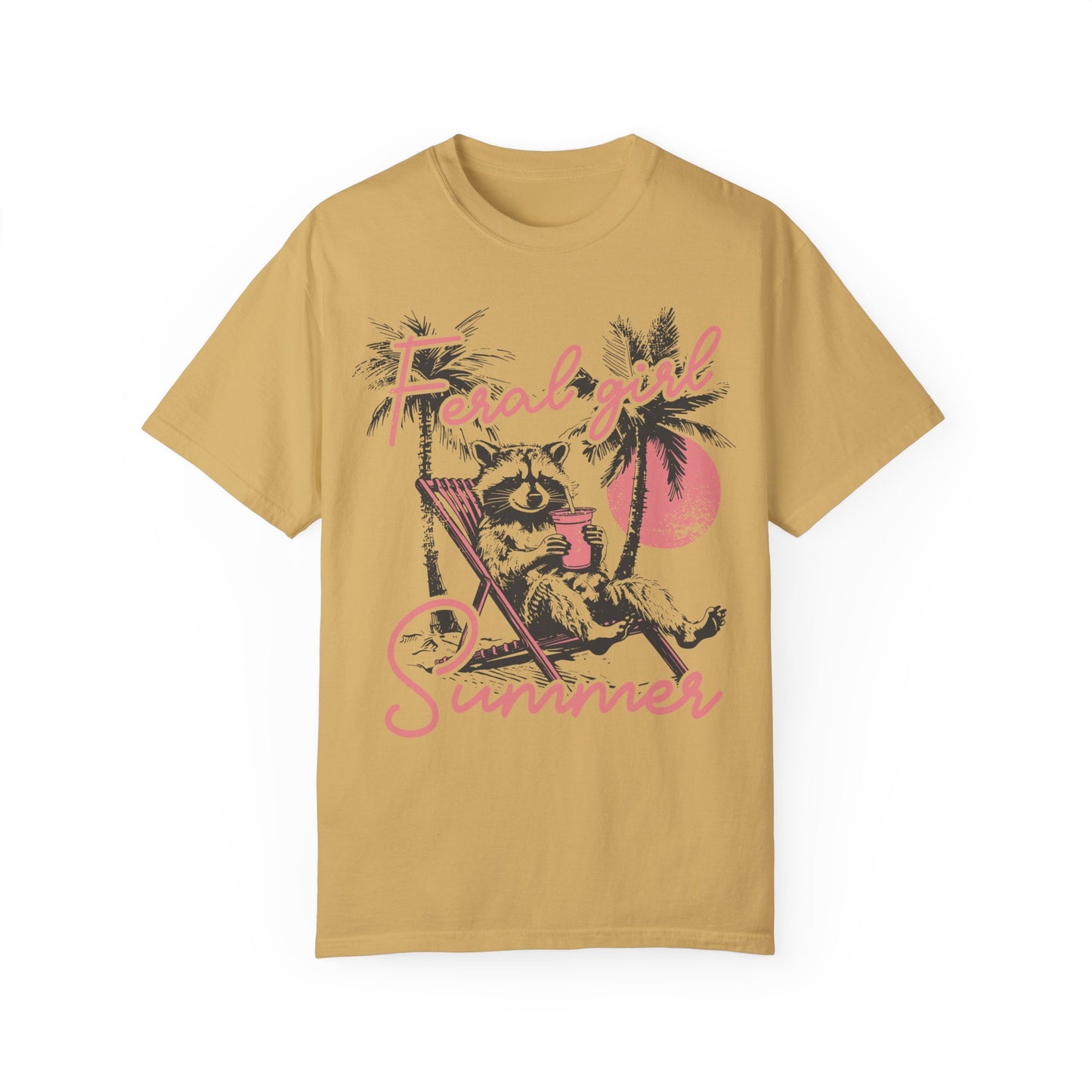 Feral Girl Summer Raccoon Shirt - Funny Meme Tee Mustard