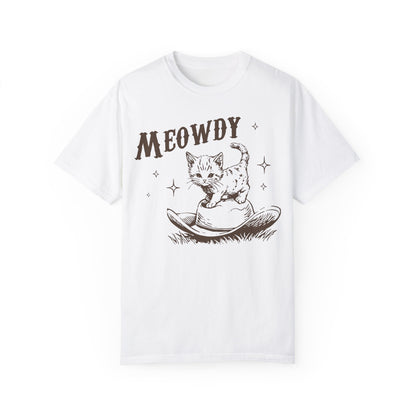 Meowdy Cute Kitten Cat Country Western Vintage T-Shirt, Retro 90s Cowgirl Rodeo Life Shirt White