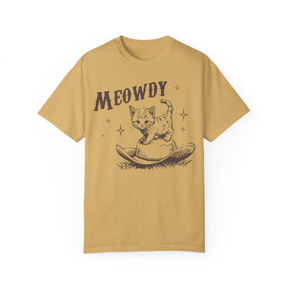 Meowdy Cute Kitten Cat Country Western Vintage T-Shirt, Retro 90s Cowgirl Rodeo Life Shirt Mustard