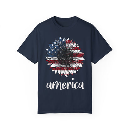 America Sunflower Shirt - USA Flag Flower T Shirt Navy