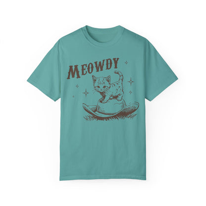 Meowdy Cute Kitten Cat Country Western Vintage T-Shirt, Retro 90s Cowgirl Rodeo Life Shirt Seafoam