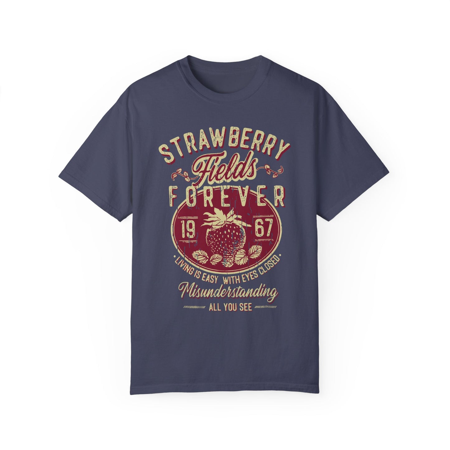 Old School Band Strawberry Fields Rock Band Tee Shirt Denim