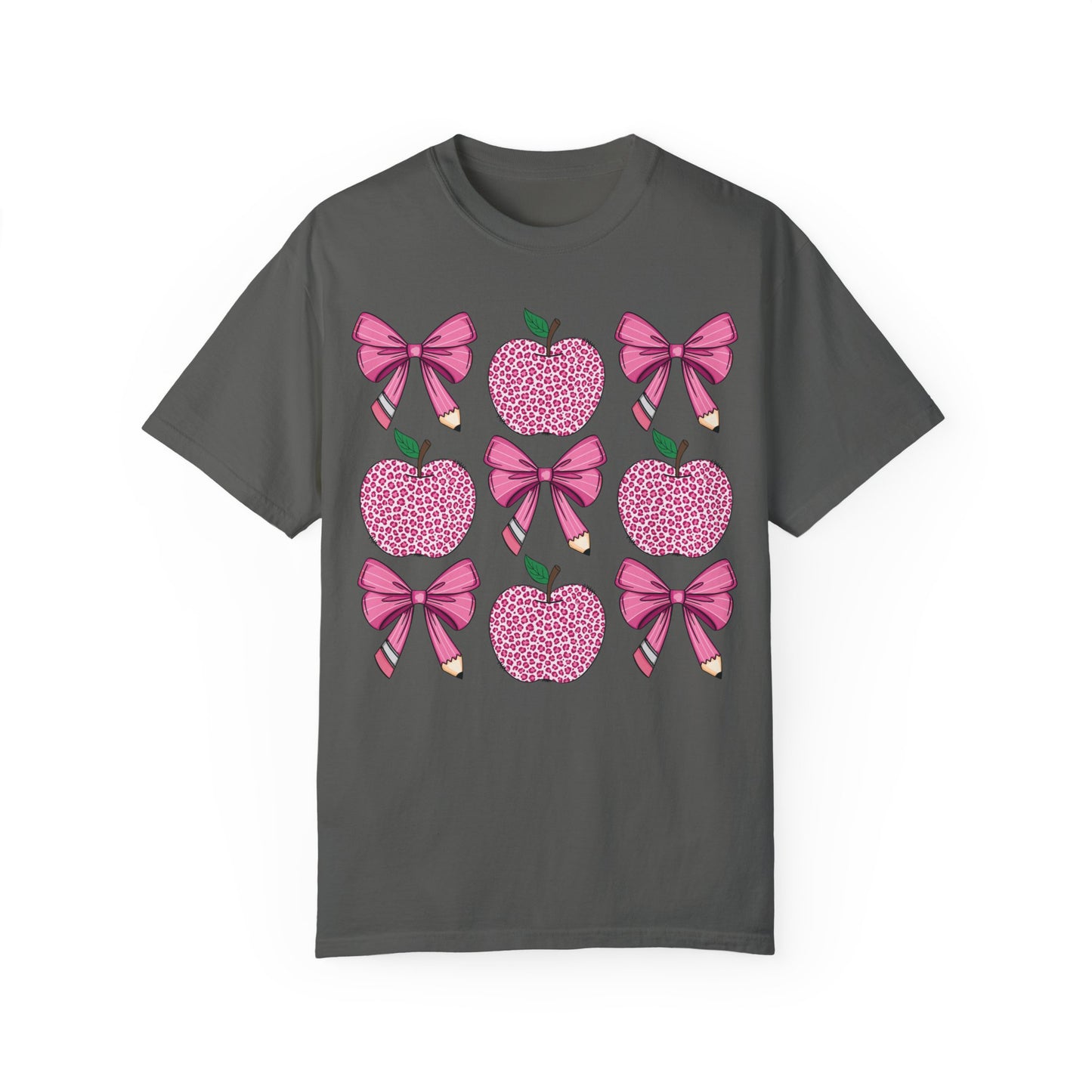 Teacher School Coquette Pink Apple Pencil Bow Shirt Pepper