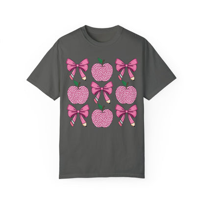 Teacher School Coquette Pink Apple Pencil Bow Shirt Pepper