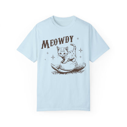 Meowdy Cute Kitten Cat Country Western Vintage T-Shirt, Retro 90s Cowgirl Rodeo Life Shirt Chambray