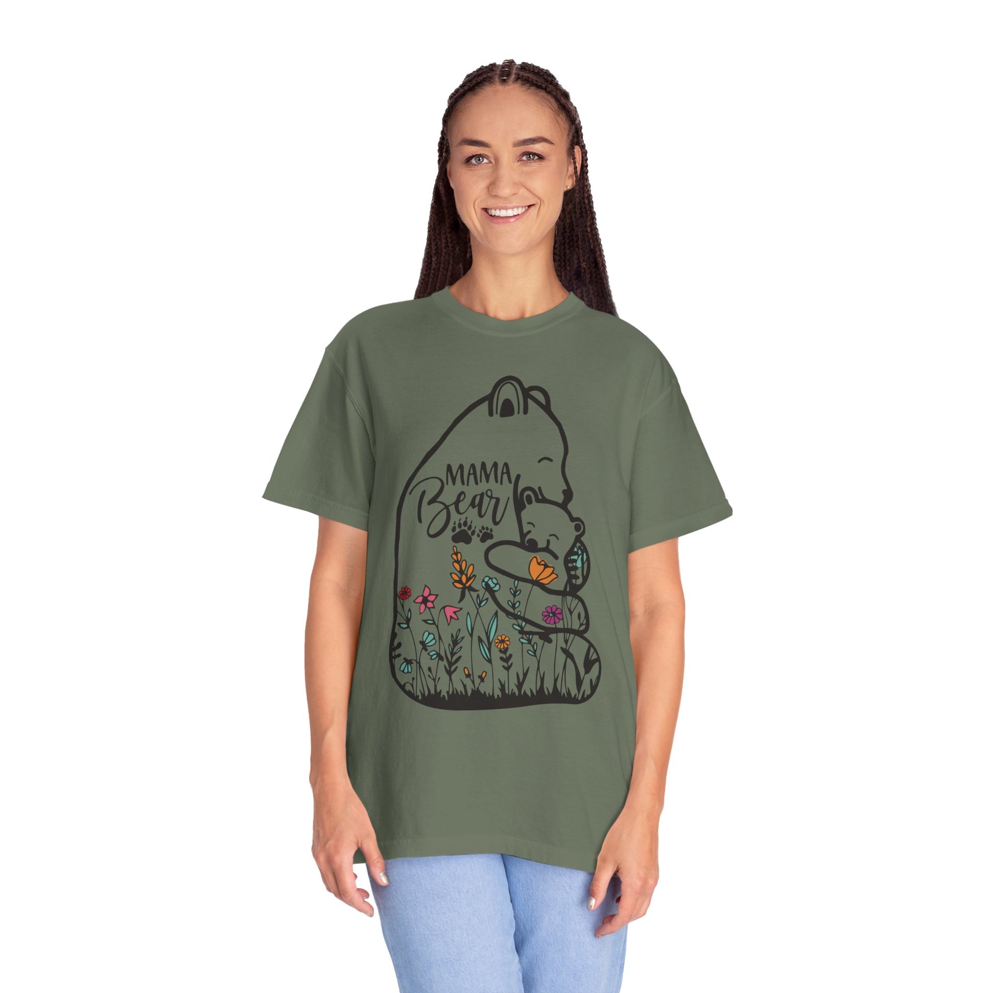 Mom Shirt - Cute Mama Bear and Baby with Wildflowers