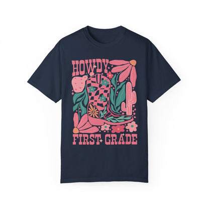 Howdy First Grade Teacher Shirt | Fun Apparel for Educators Navy