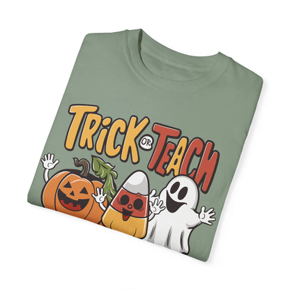 Retro Teacher Comfort Colors Halloween Shirt Trick or Teach Bay