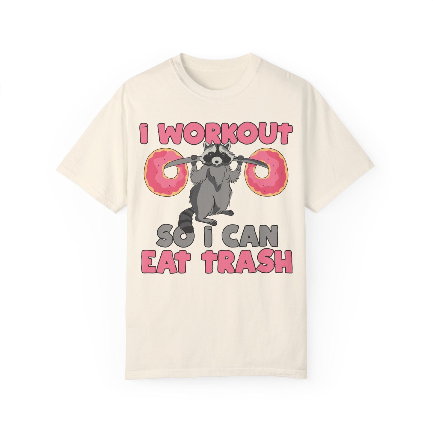 I Workout So I Can Eat Trash Funny Raccoons Vintage T-shirts Ivory