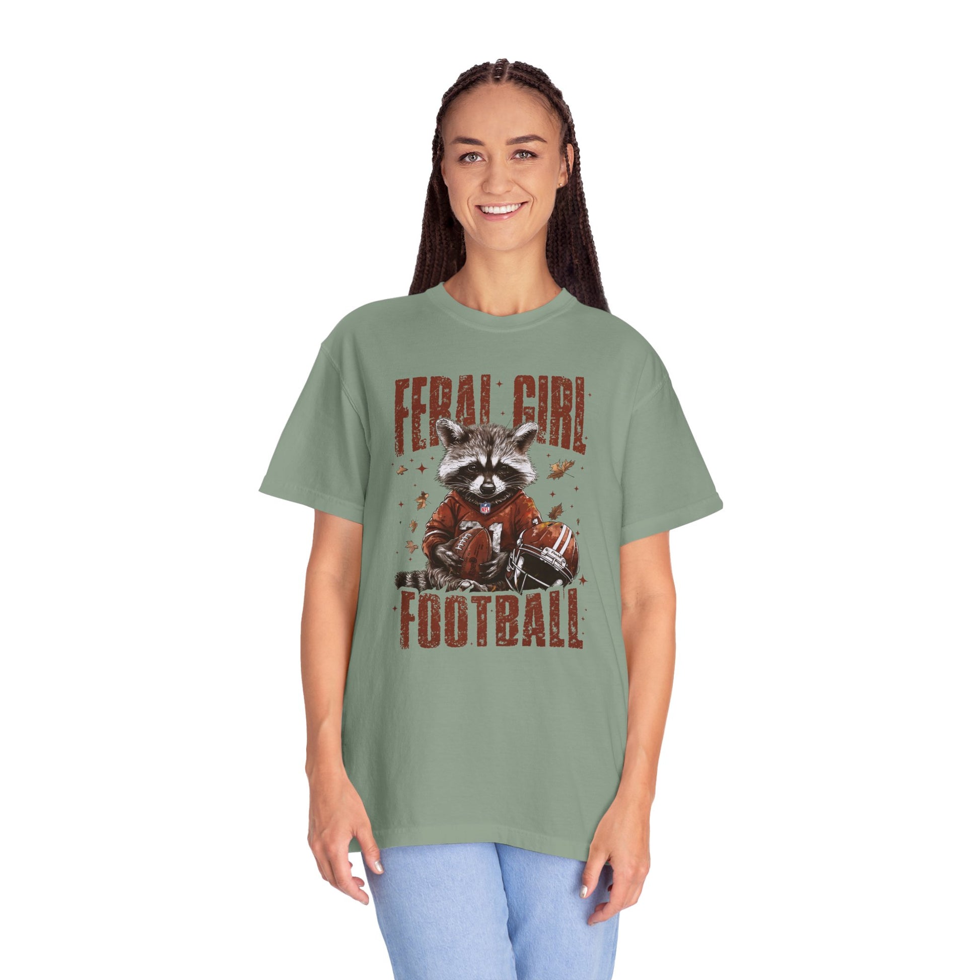 Feral Girl Football Shirt,Funny Raccoon Sports T-Shirt, Retro Fall Football Shirt