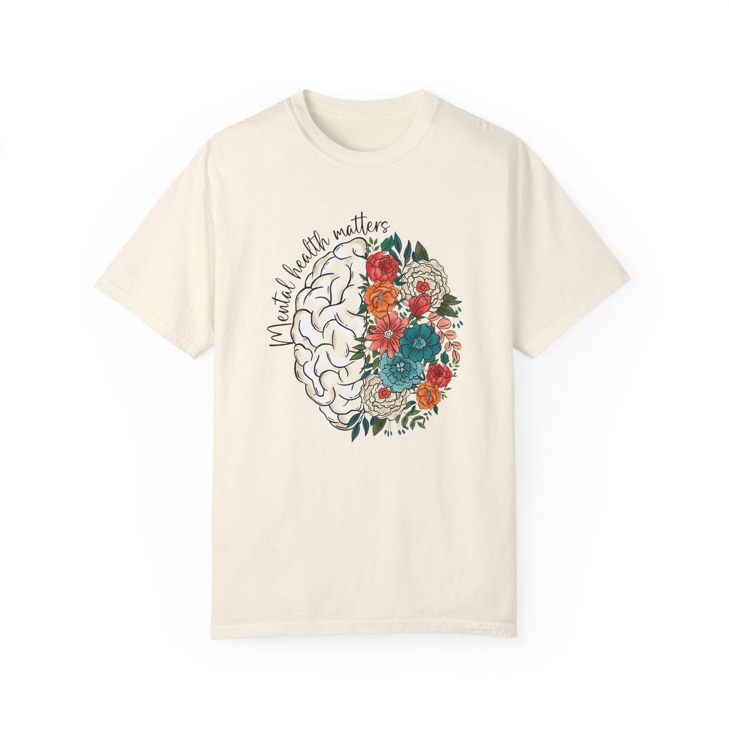 Mental health matters t-shirt - Floral brain shirt Ivory