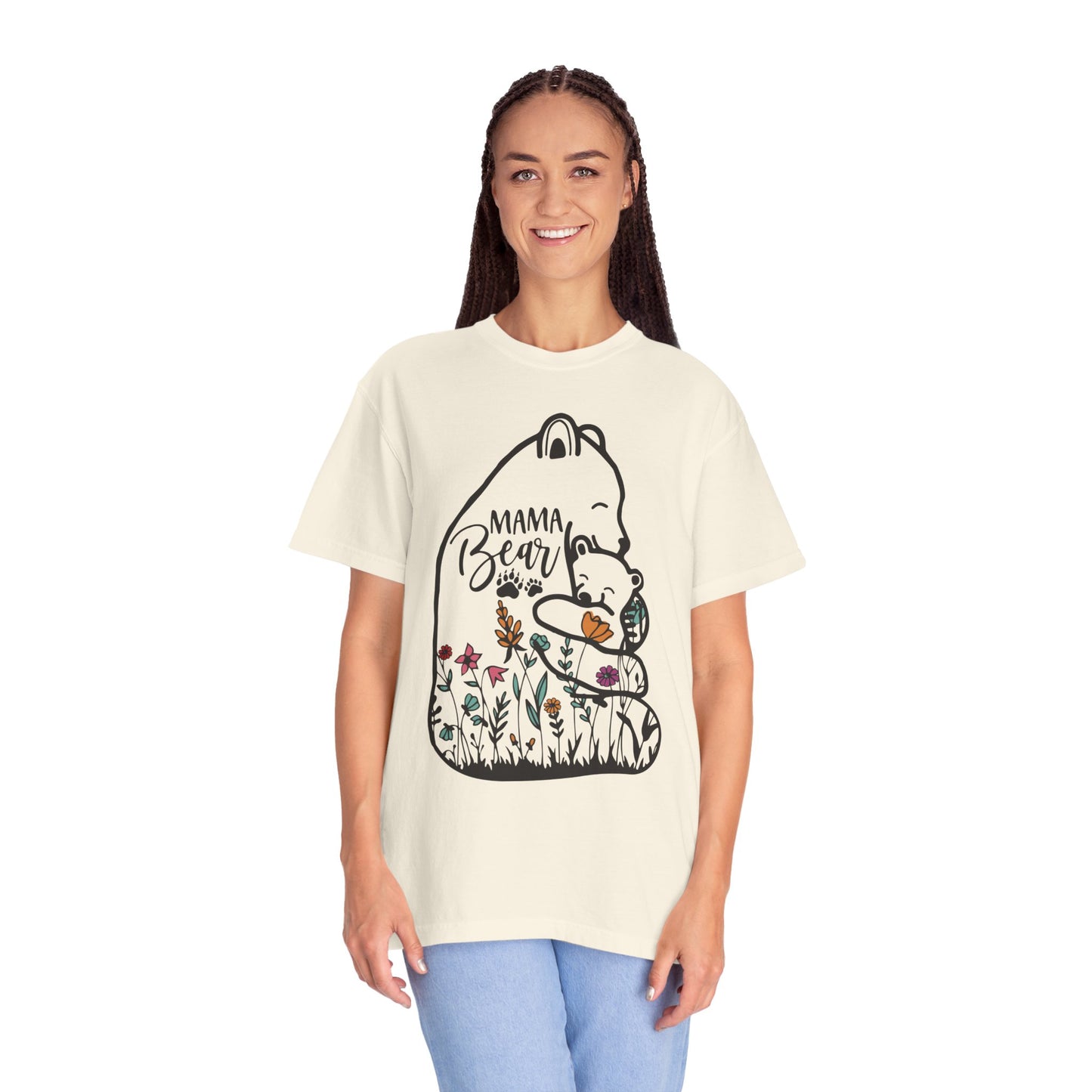 Mom Shirt - Cute Mama Bear and Baby with Wildflowers