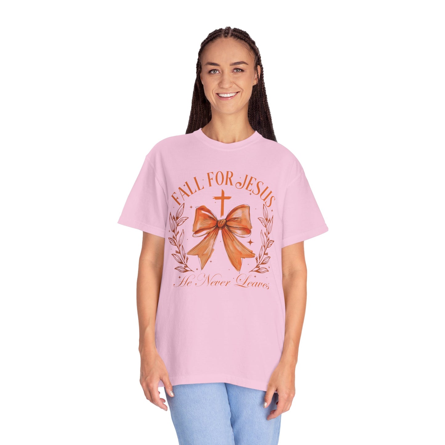 Coquette Bow Fall For Jesus He Never Leaves Shirt