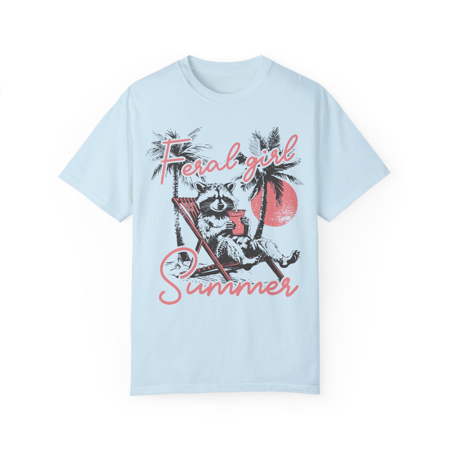 Feral Girl Summer Raccoon Shirt - Funny Meme Tee Chambray